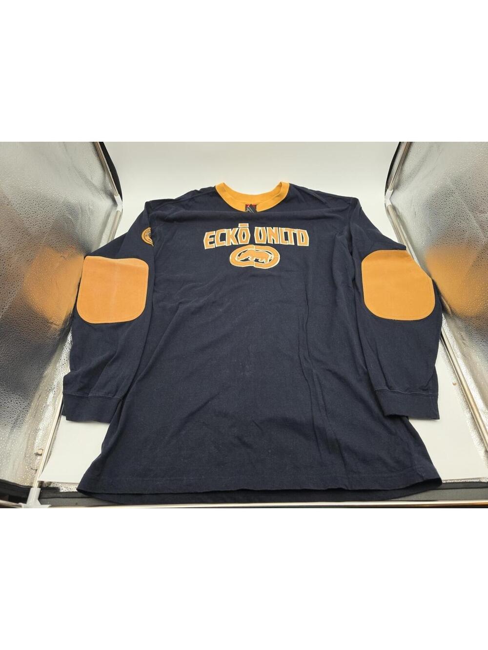 Vtg Ecko Unltd Shirt Men XL Blue & Gold Rhino Heavyweight Long Sleeve Tee Y2K